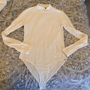 White Henley mock neck body suit